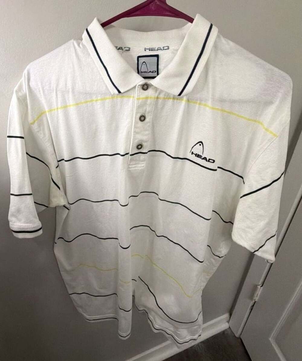 Vintage Head White Striped Short Sleeve Polo Golf Shirt Men's medium 44” chest